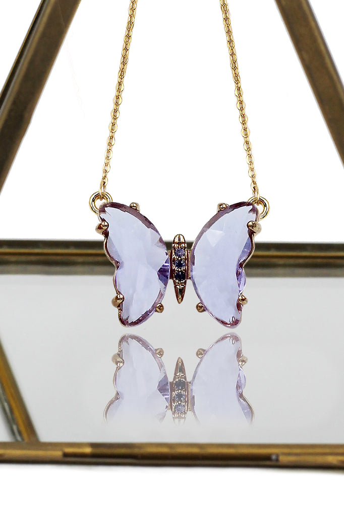 simple colorful crystal butterfly double necklace