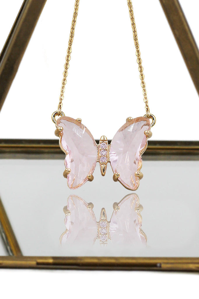 simple colorful crystal butterfly double necklace