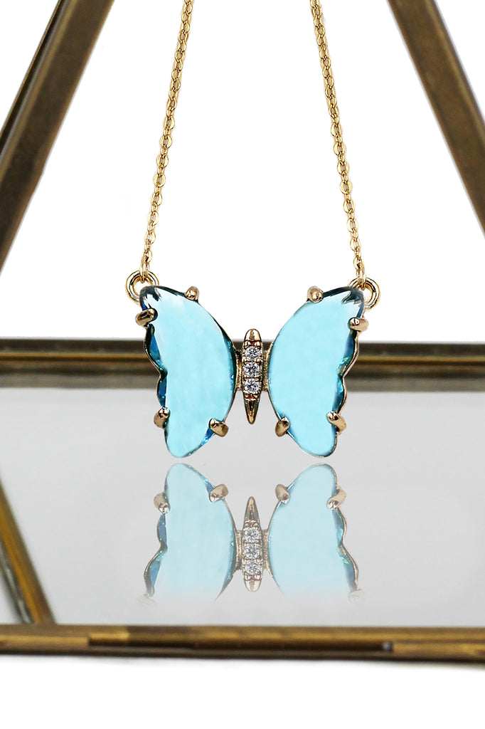 simple colorful crystal butterfly double necklace