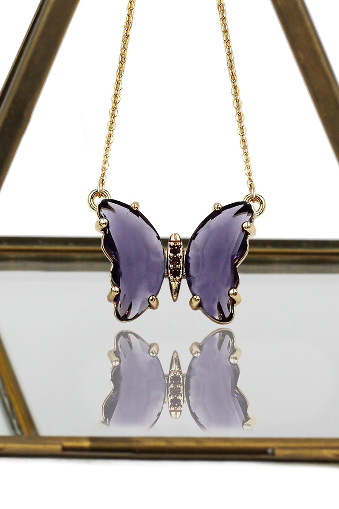 simple colorful crystal butterfly double necklace
