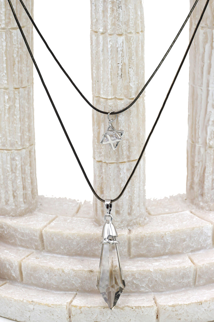 fashion double chain pendant crystal columns necklace