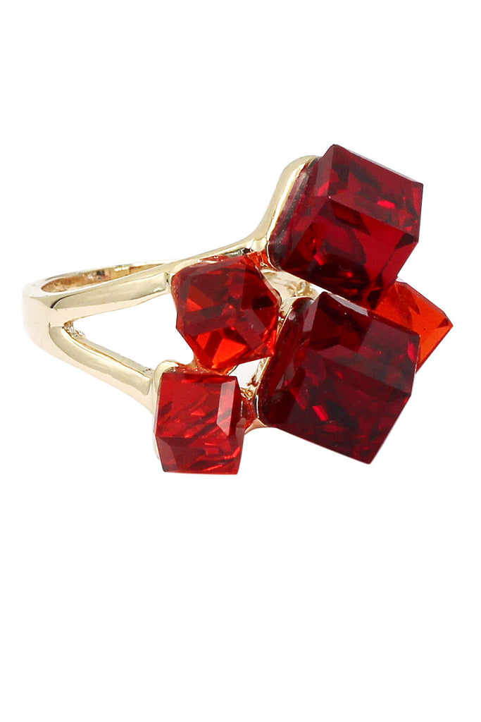 colorful square crystal golden ring