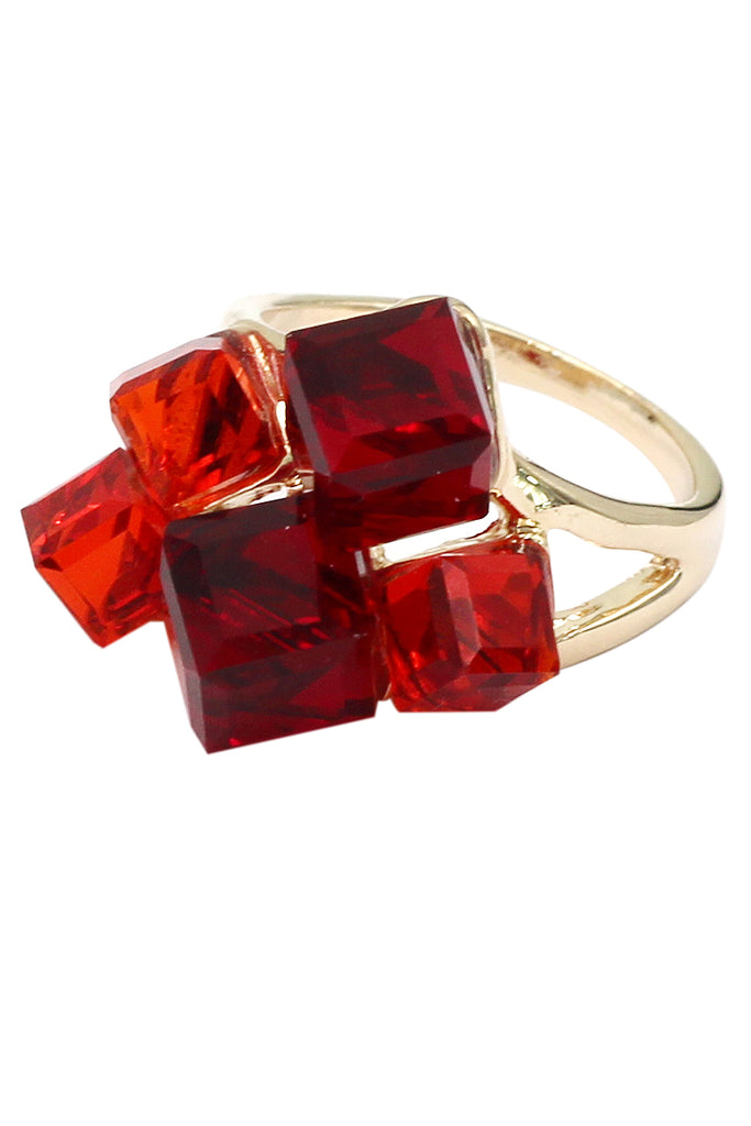 red square ring earrings crystal set