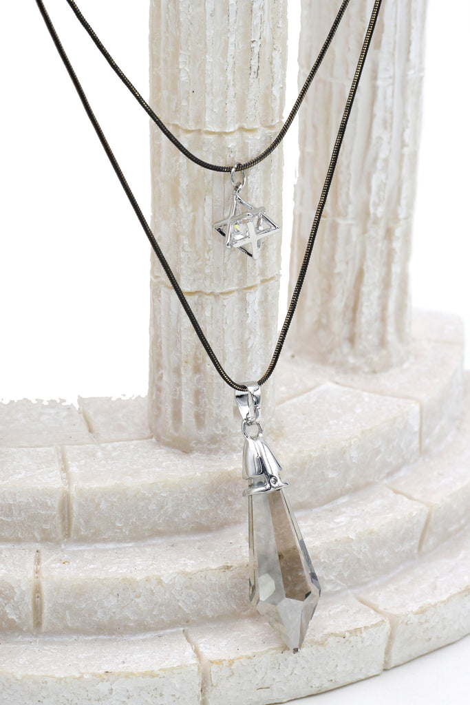 fashion double chain pendant crystal columns necklace