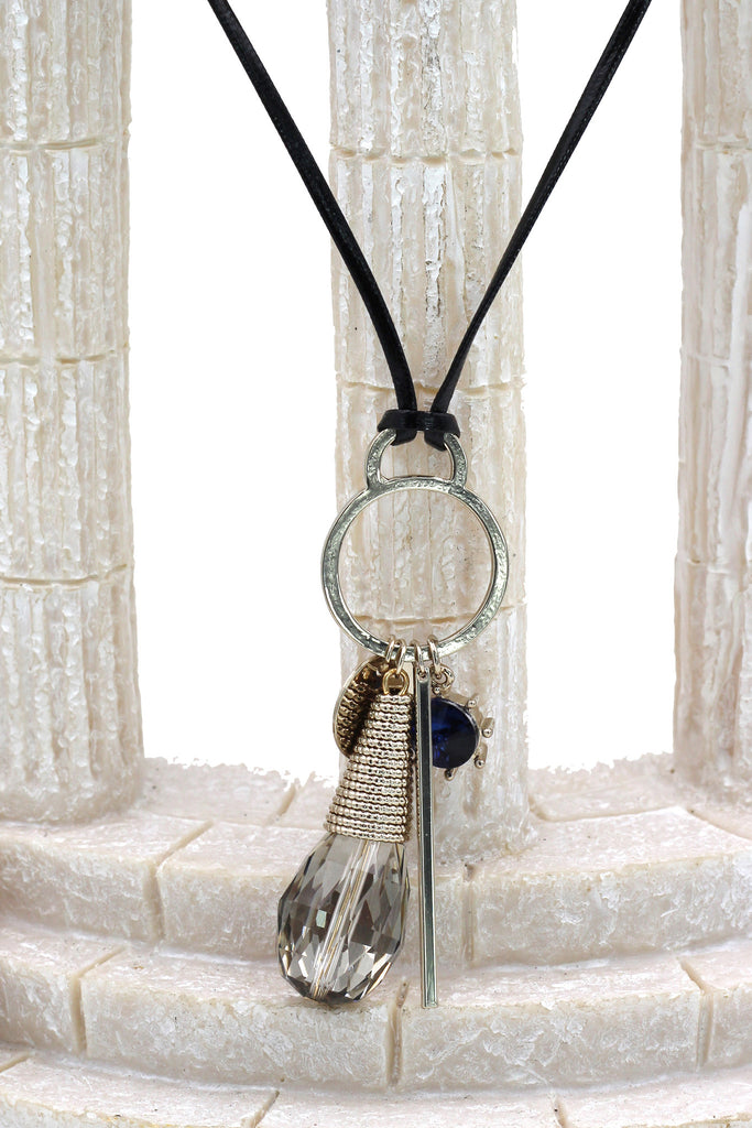 fashion gray crystal leather necklace