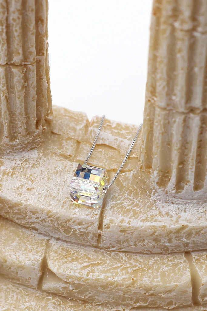 Mini sliver square crystal necklace