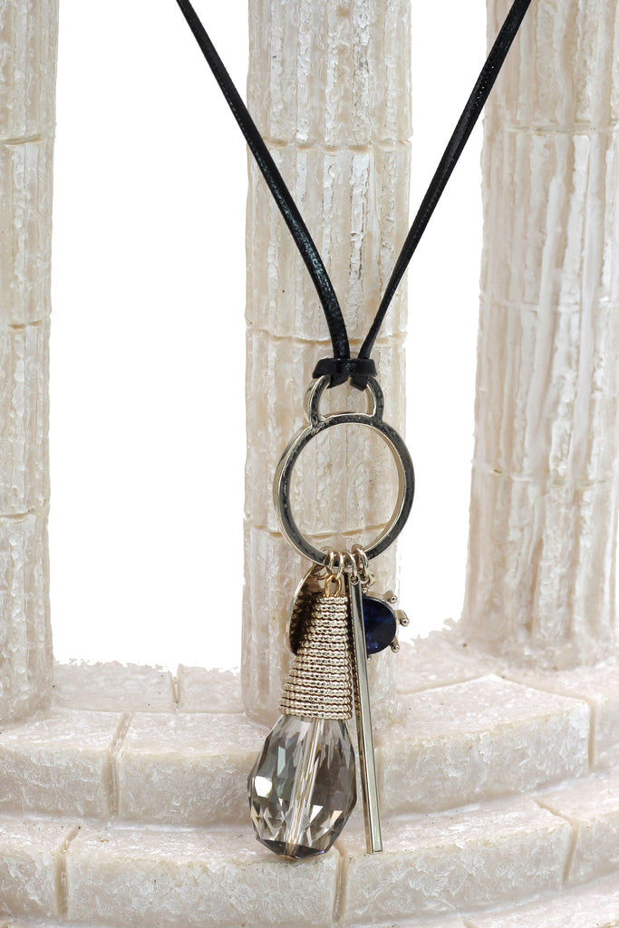 fashion gray crystal leather necklace