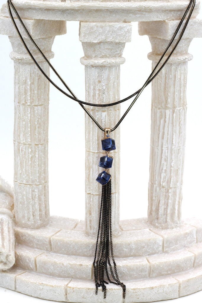 purple square crystal tassel necklace earring set