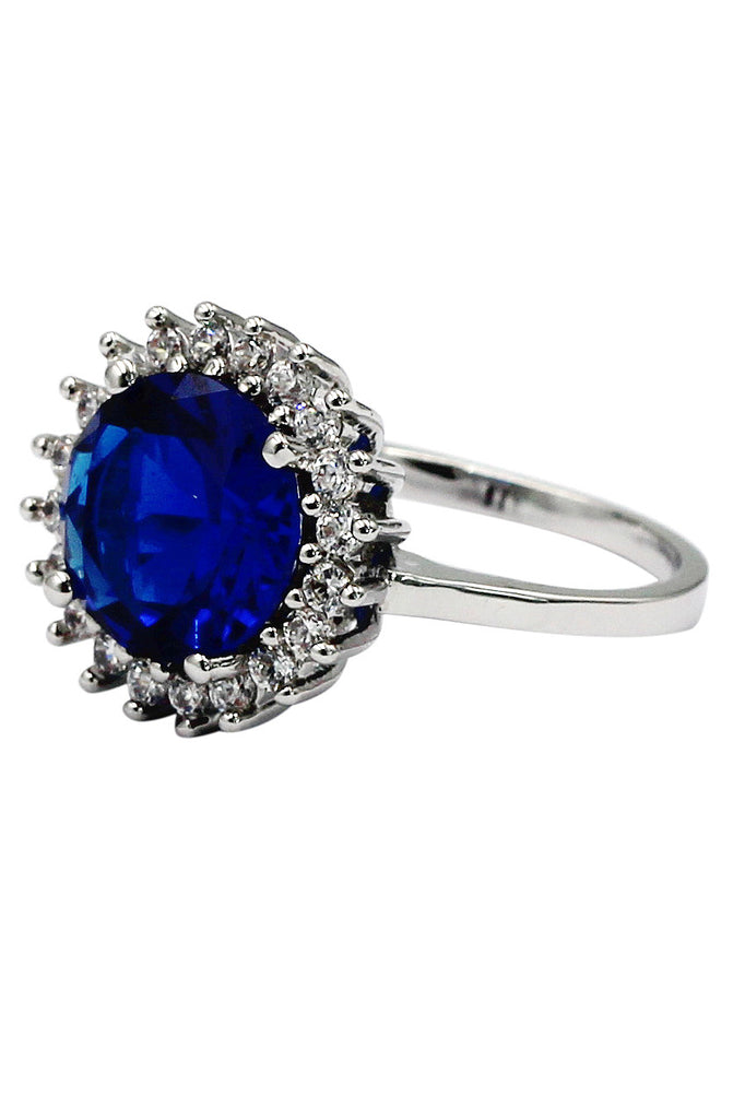 blue crystal silver ring