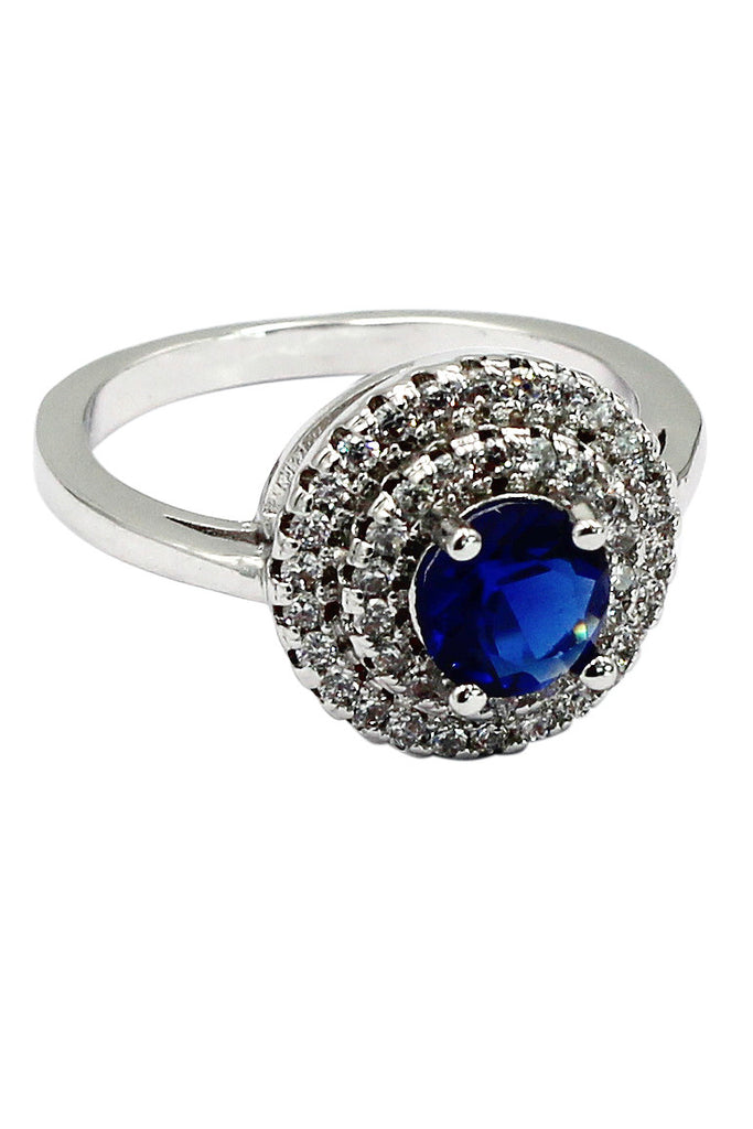 fashion blue crystal silver ring
