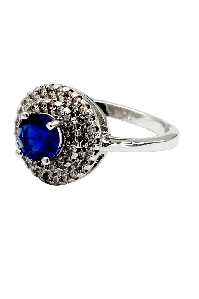 fashion blue crystal silver ring