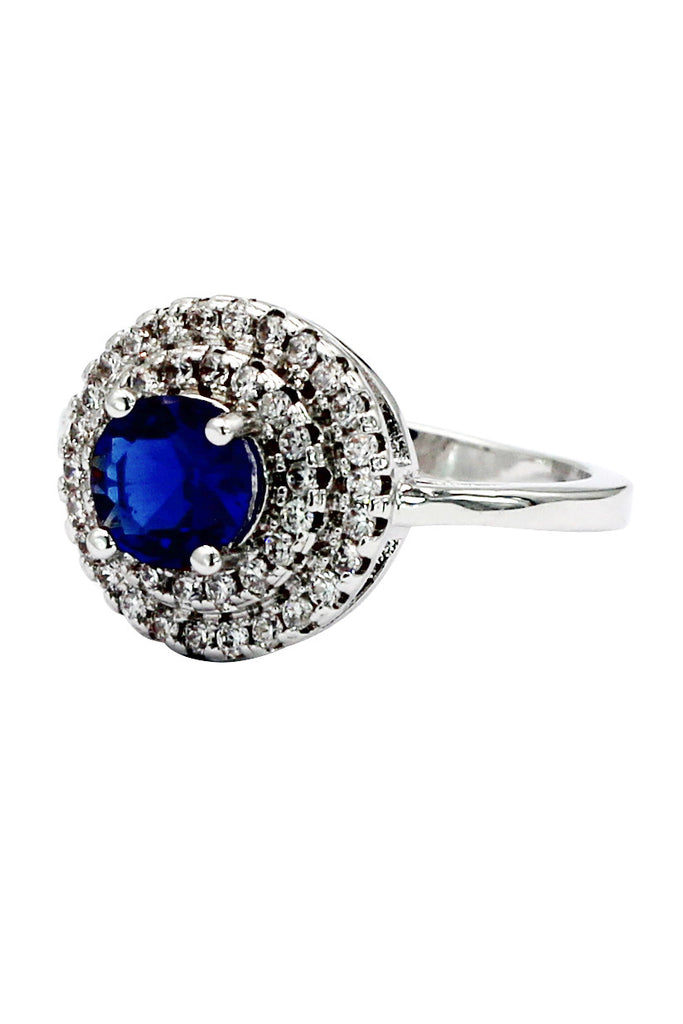 fashion blue crystal silver ring