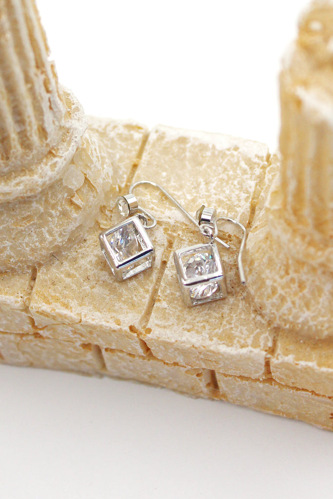 small square material crystal earrings