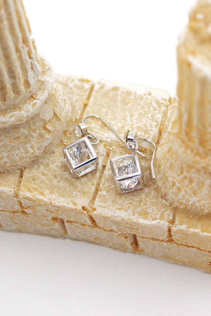 delicate square silver bracelet earrings set