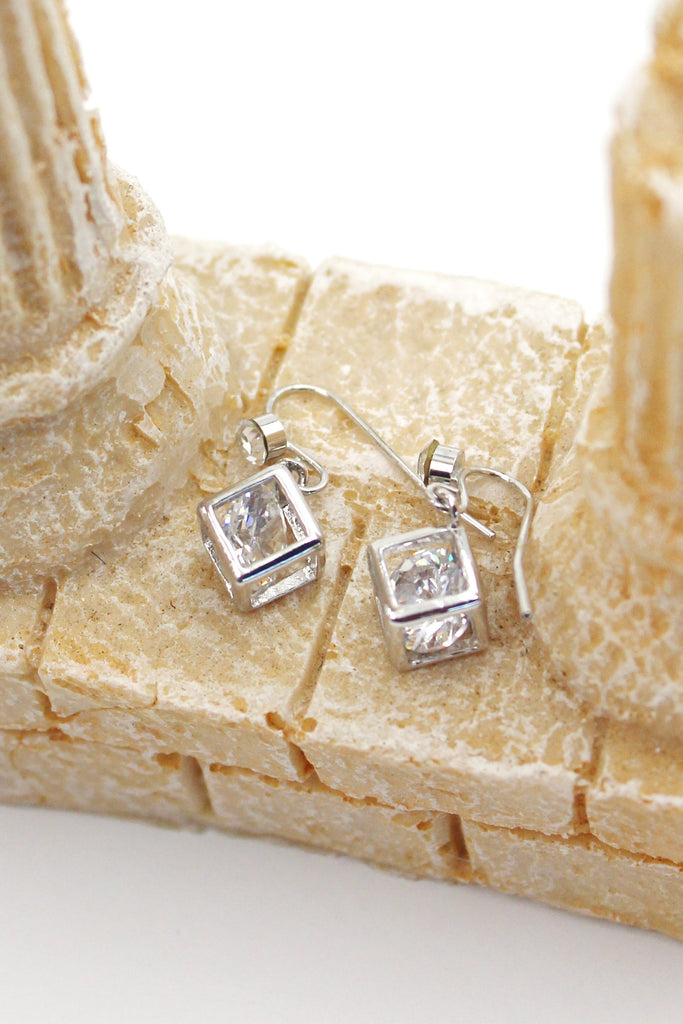 delicate square silver bracelet earrings set