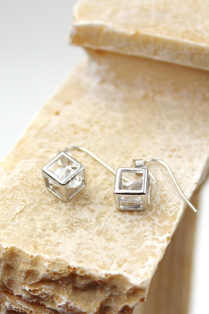 delicate square silver bracelet earrings set