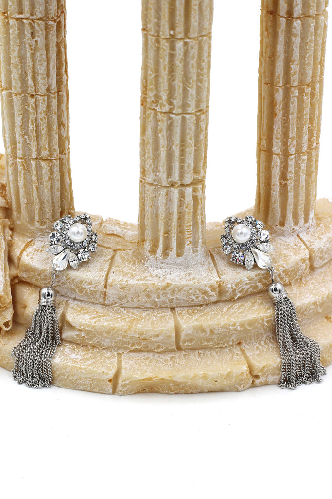 elegant pendant tassel crystal and pearl earrings