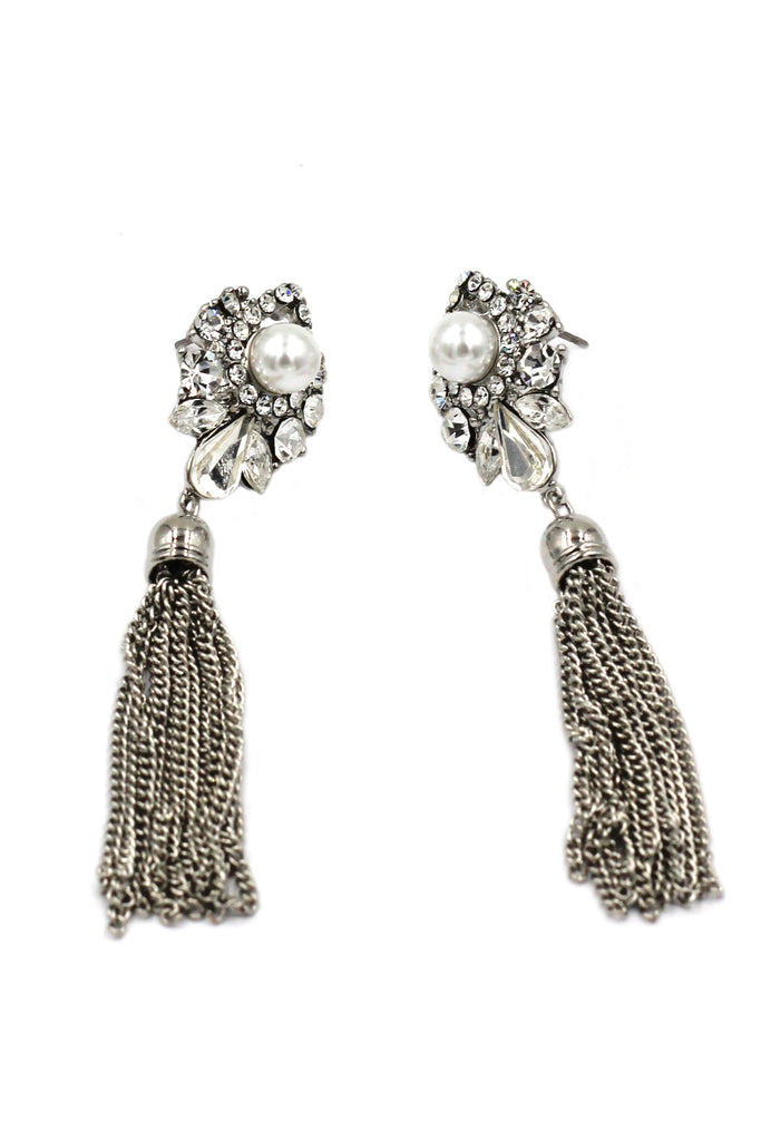 elegant pendant tassel crystal and pearl earrings