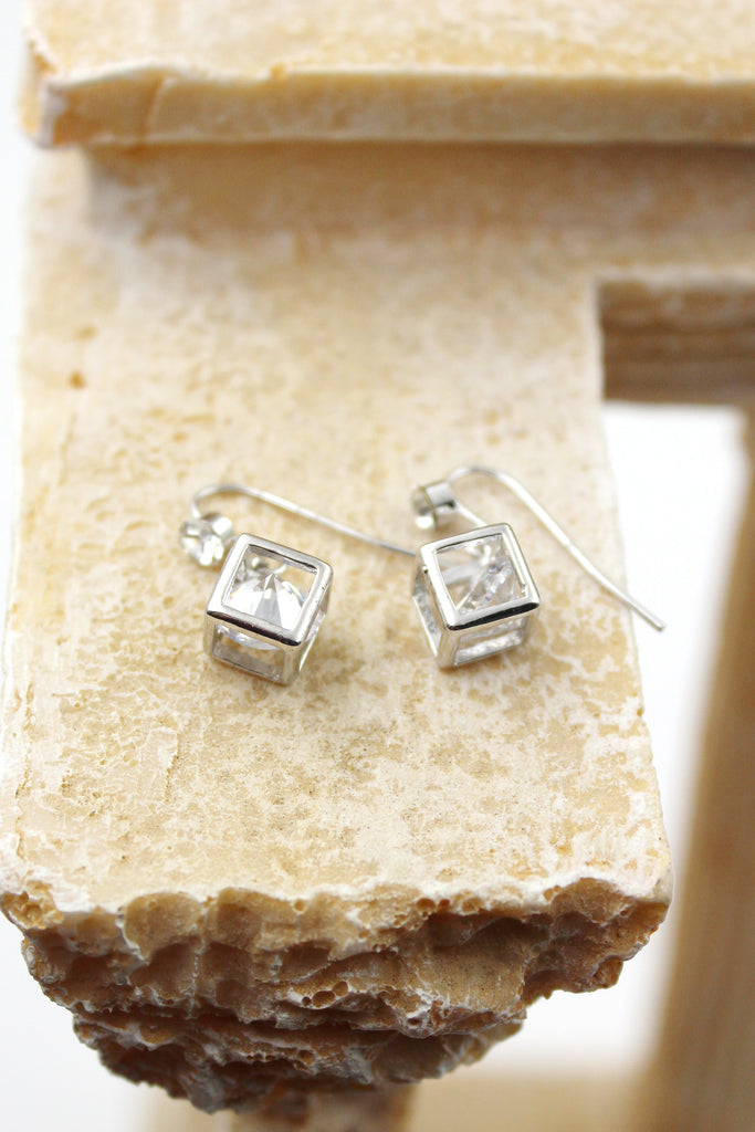 delicate square silver bracelet earrings set
