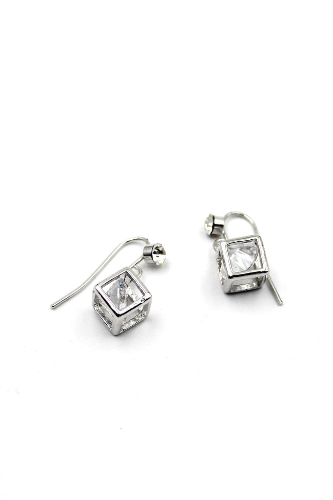 delicate square silver bracelet earrings set