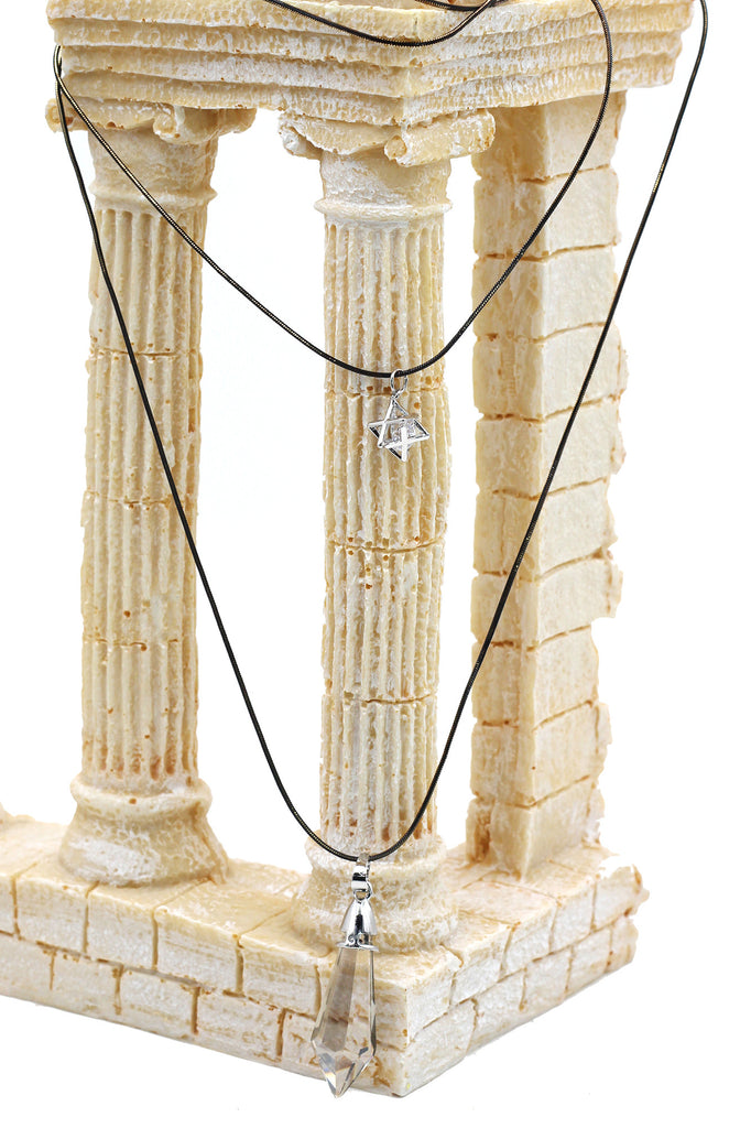 fashion double chain pendant crystal columns necklace