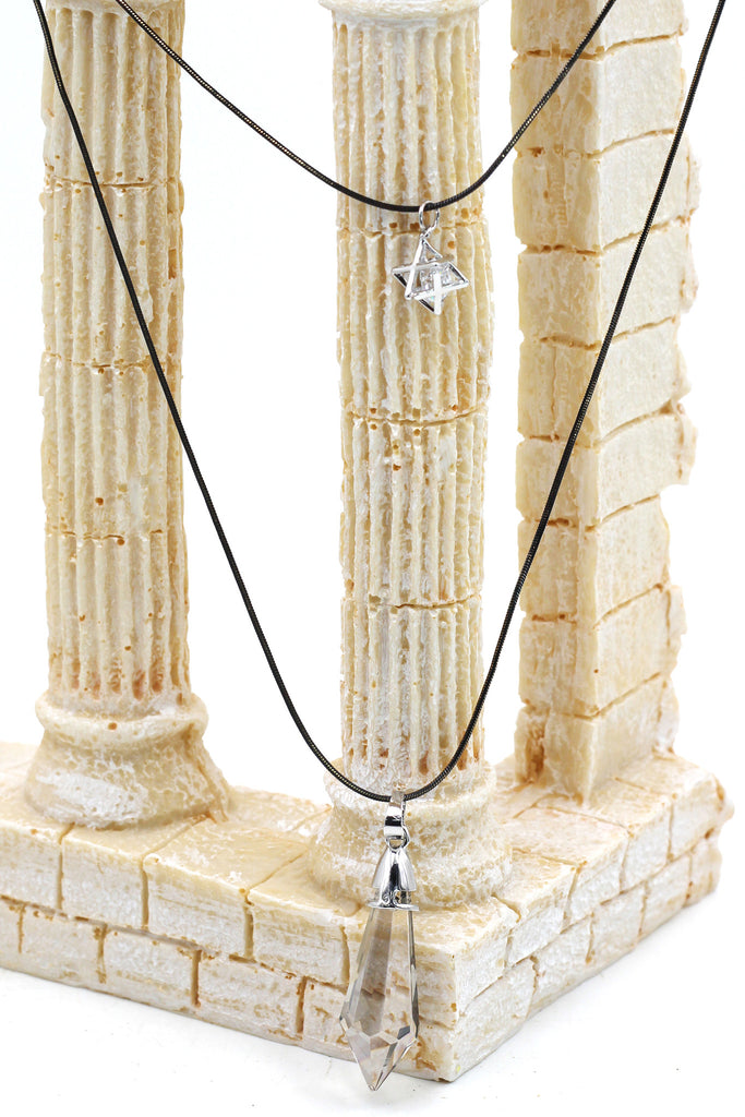 fashion double chain pendant crystal columns necklace