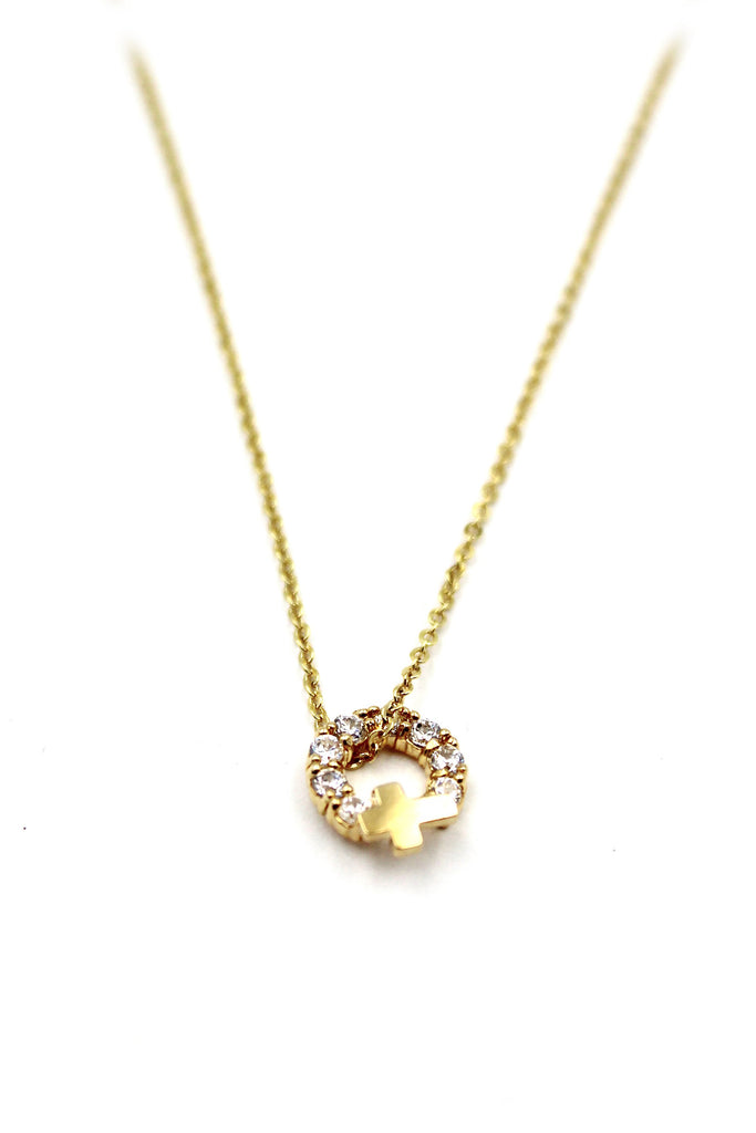 Crystal circle mini cross necklace