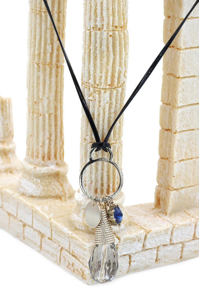 fashion gray crystal leather necklace