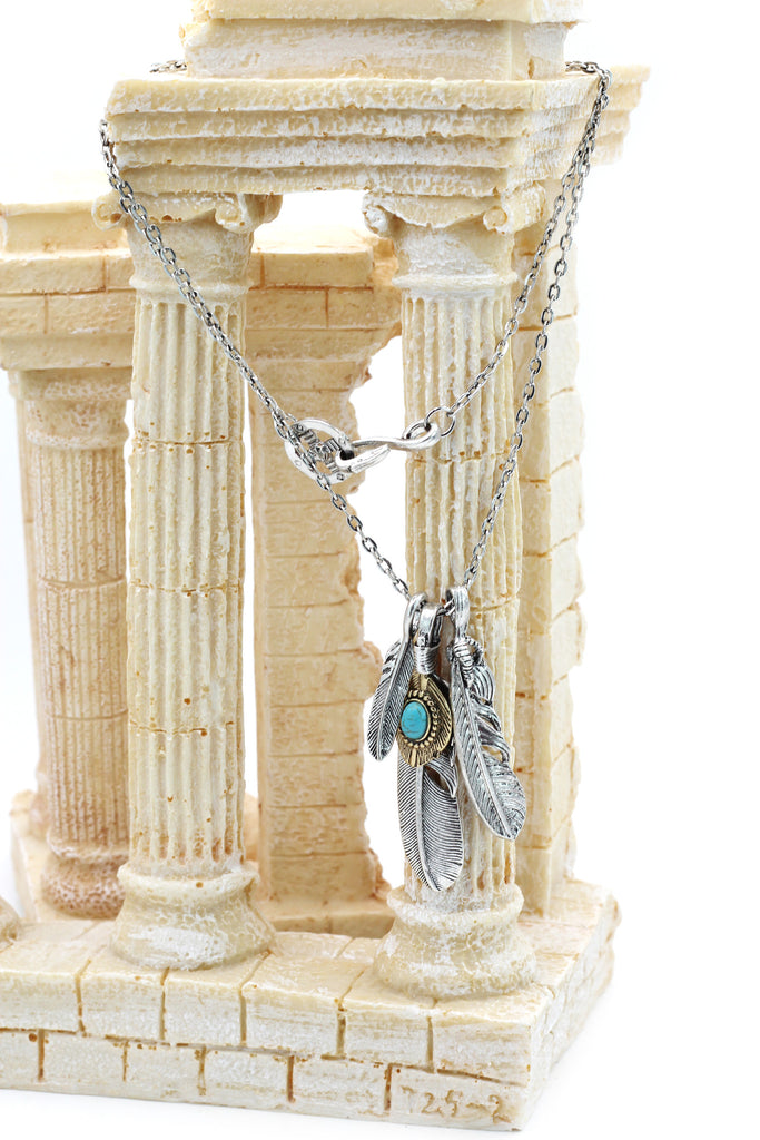 fashion feather silver necklace