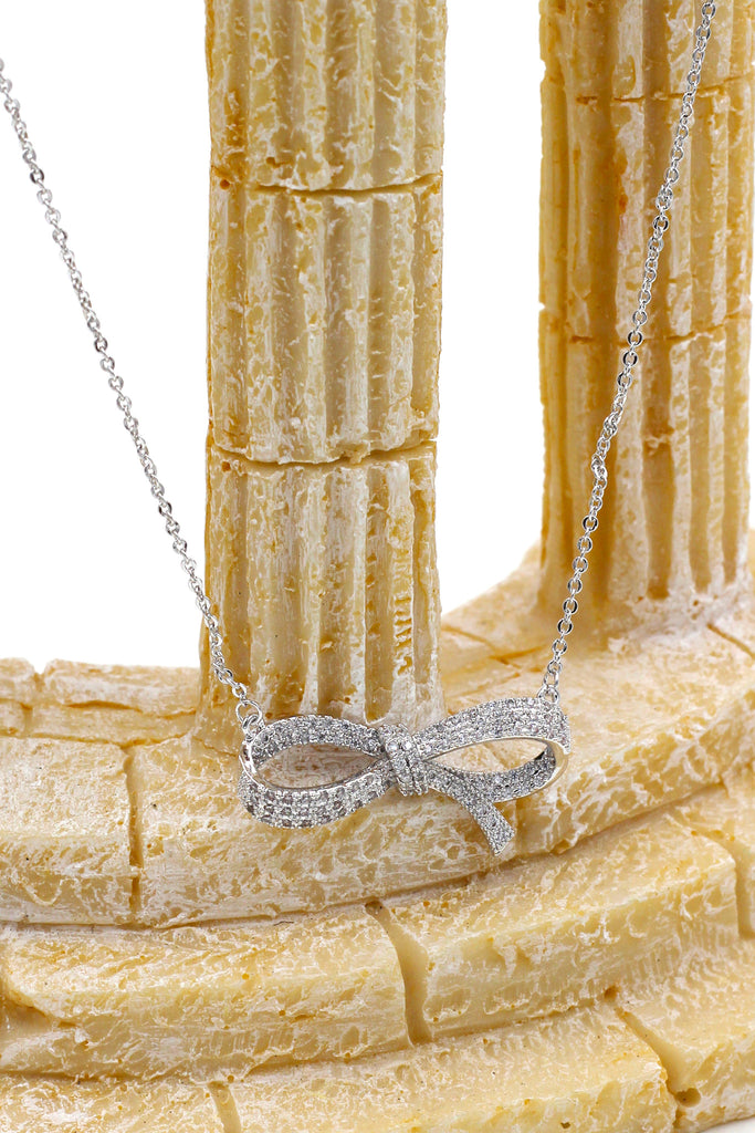 Fashion crystal ribbon knot silver necklace rings set