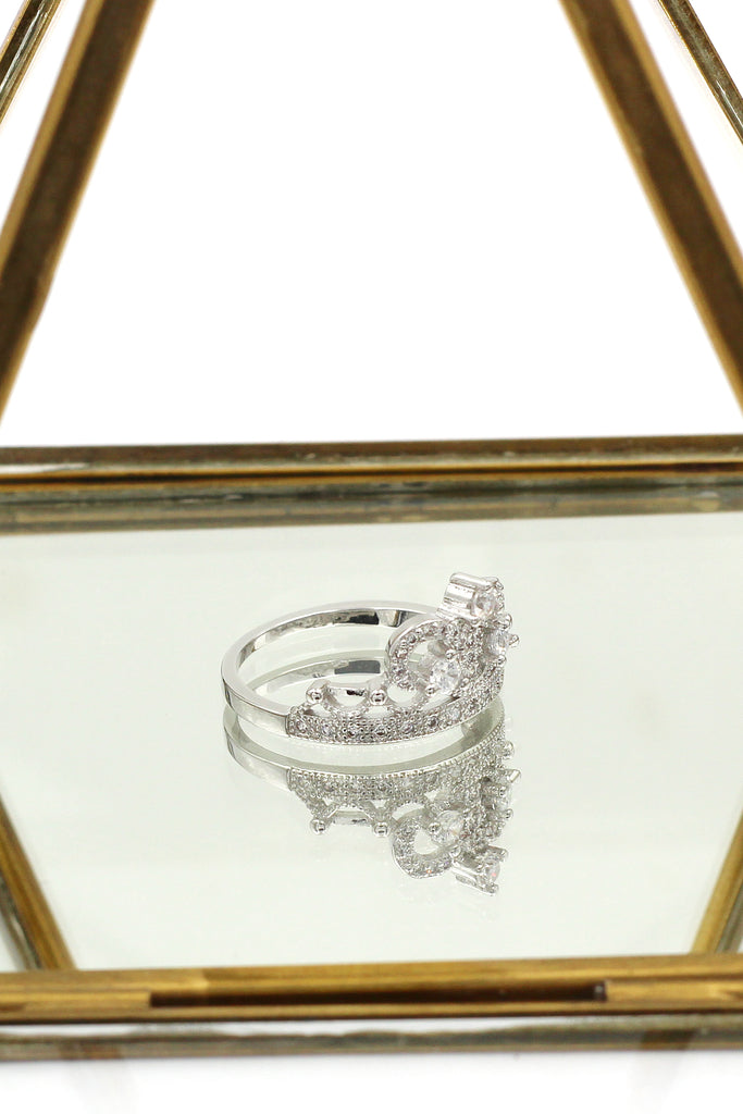 Silver Crystal Crown Ring