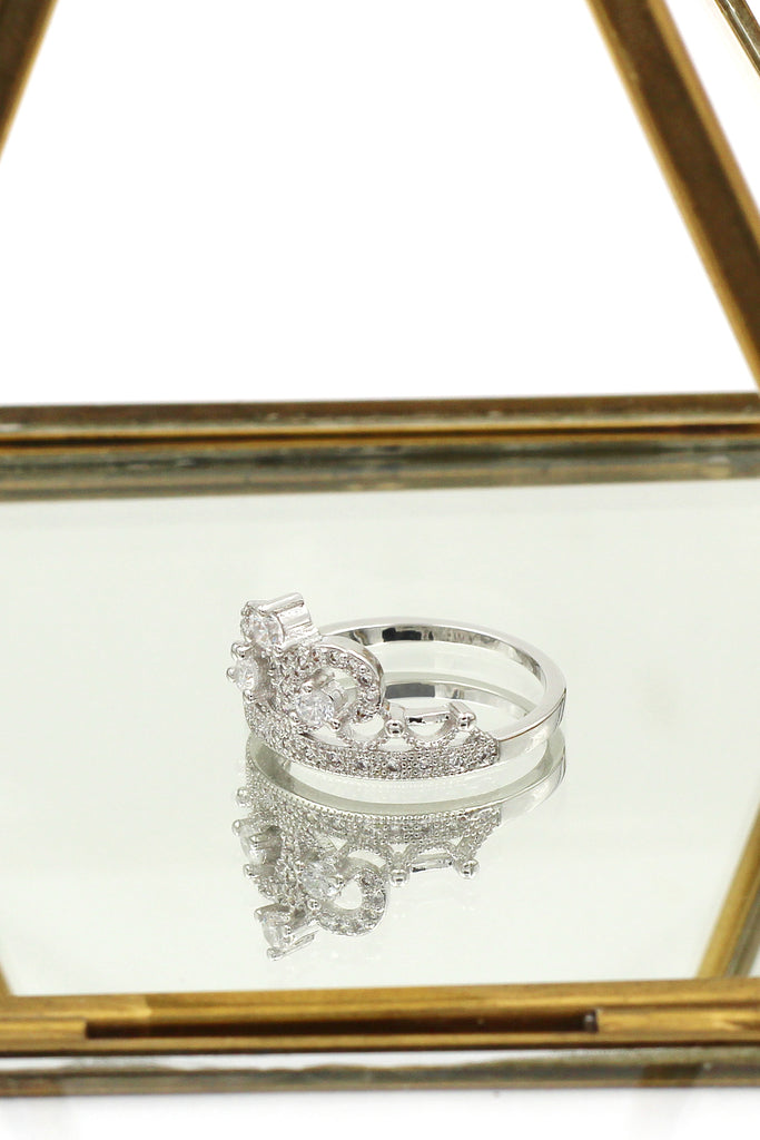 Silver Crystal Crown Ring