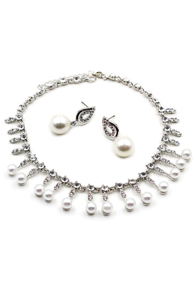 Small pearl crystal necklace earring set