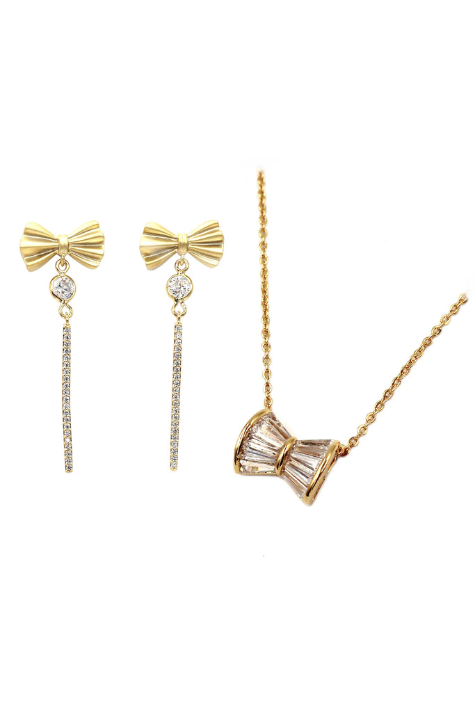 elegant crystal bow earrings necklace set
