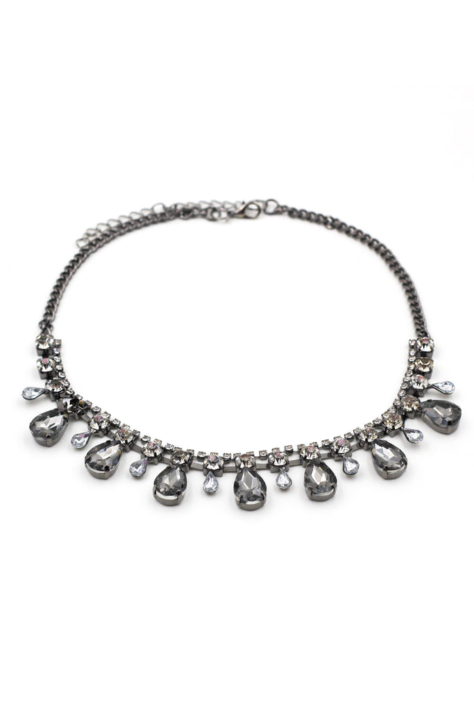 silver black crystal necklace