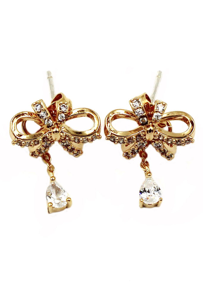 noble bowknot crystal pendant earrings