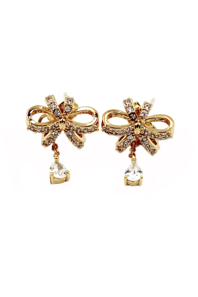 noble bowknot crystal pendant earrings