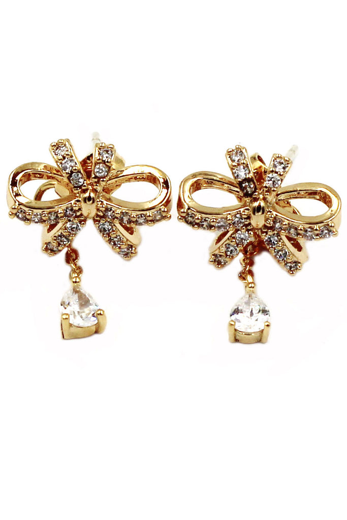noble bowknot crystal pendant earrings