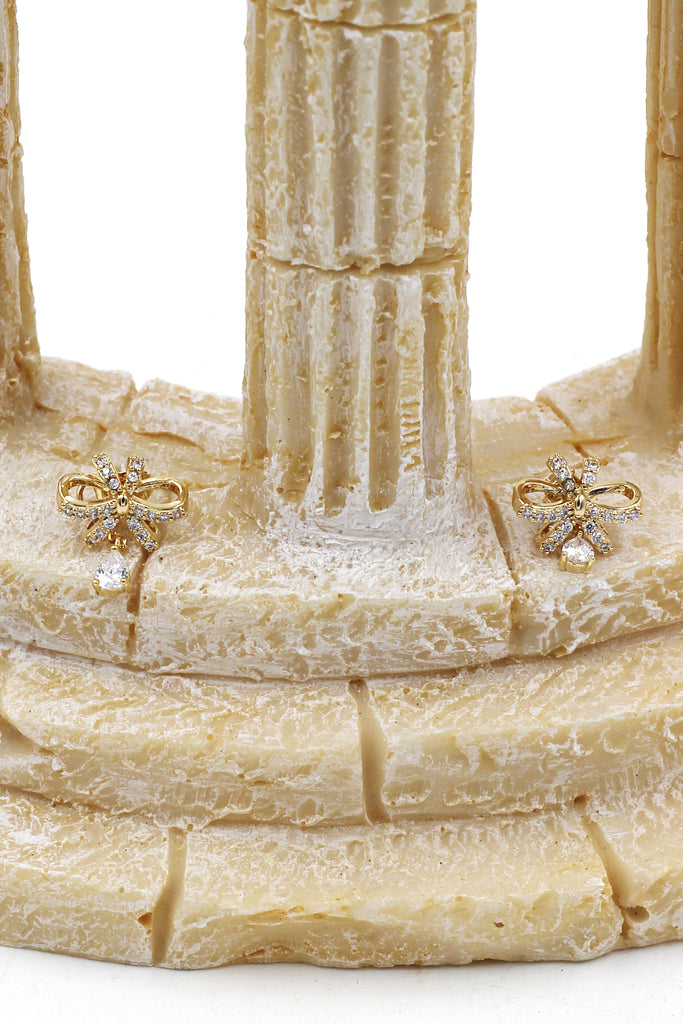 noble bowknot crystal pendant earrings