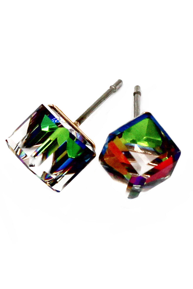 single crystal cube earrings