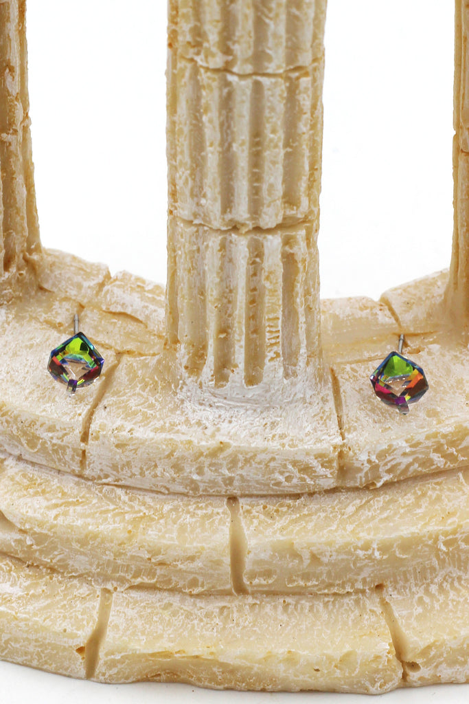 single crystal cube earrings