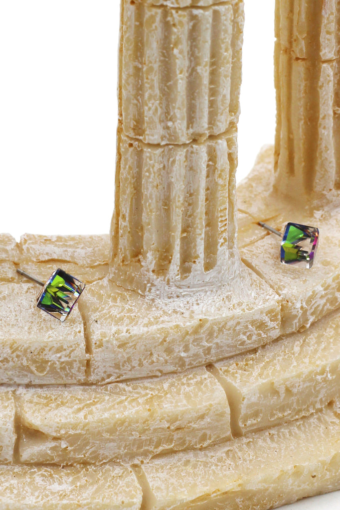 single crystal cube earrings