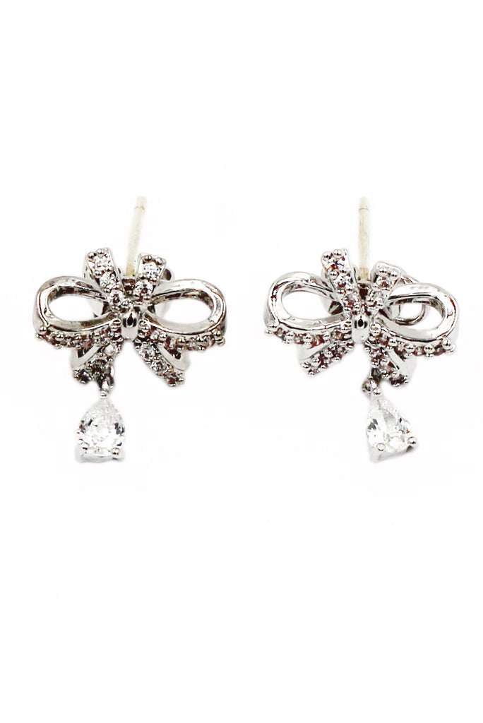 noble bowknot crystal pendant earrings
