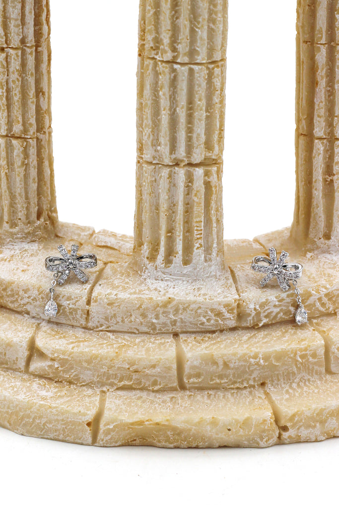 noble bowknot crystal pendant earrings