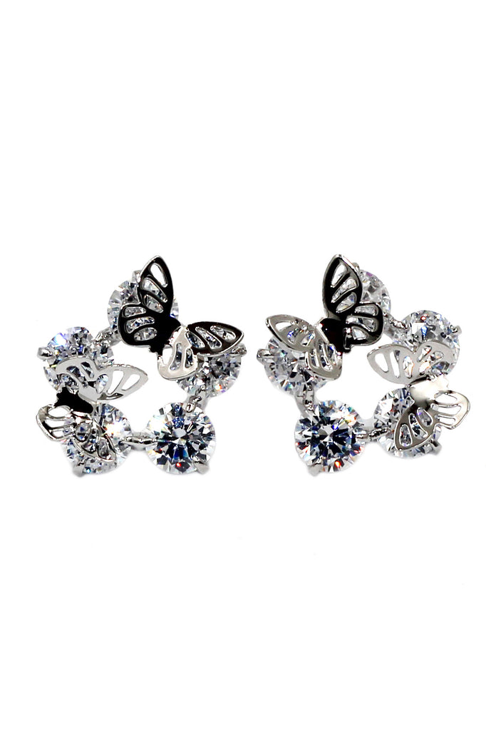 mini butterflies and crystal silver necklace earrings sets