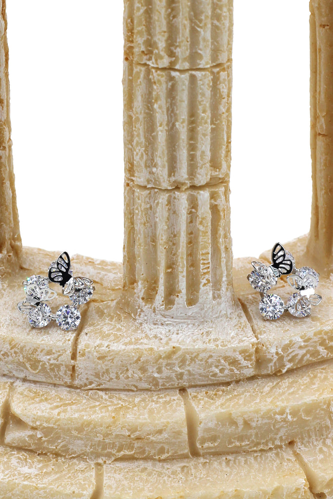 mini butterflies and crystal silver necklace earrings sets
