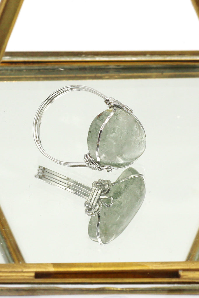fashion transparent natural stone silver ring