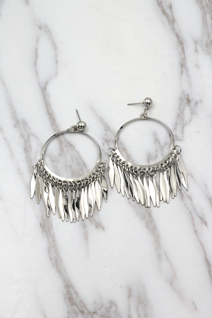 large silver fringe earrings