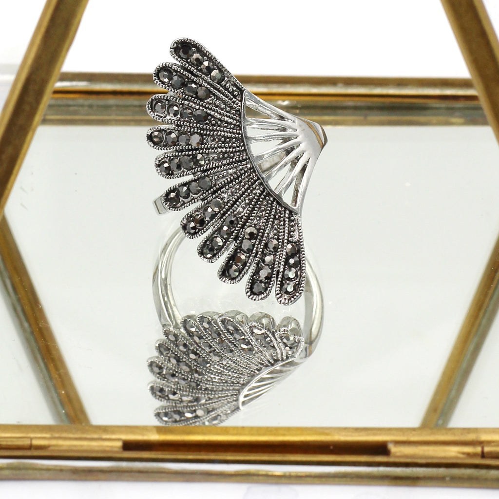 noble micro crystal fan silver ring