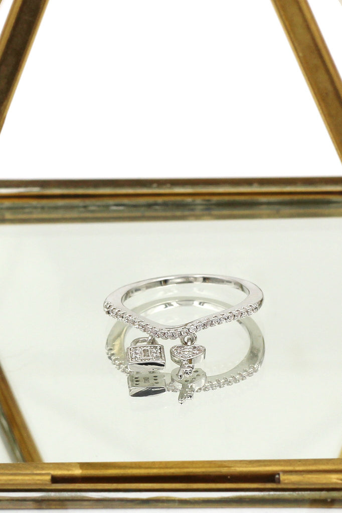 fashion crystal lock necklace ring set